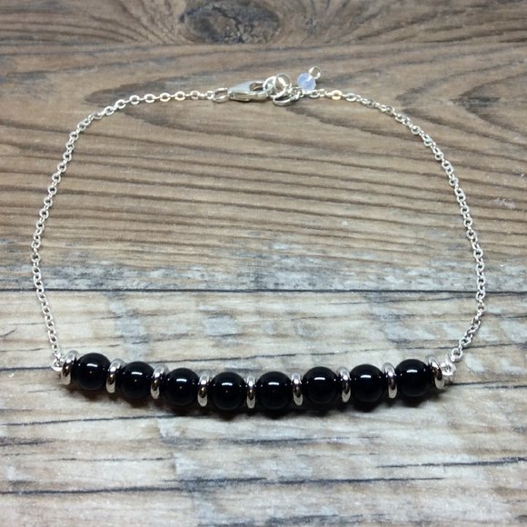 Black Onyx anklet, Sterling Silver, healing anklet - Picture 1 of 8